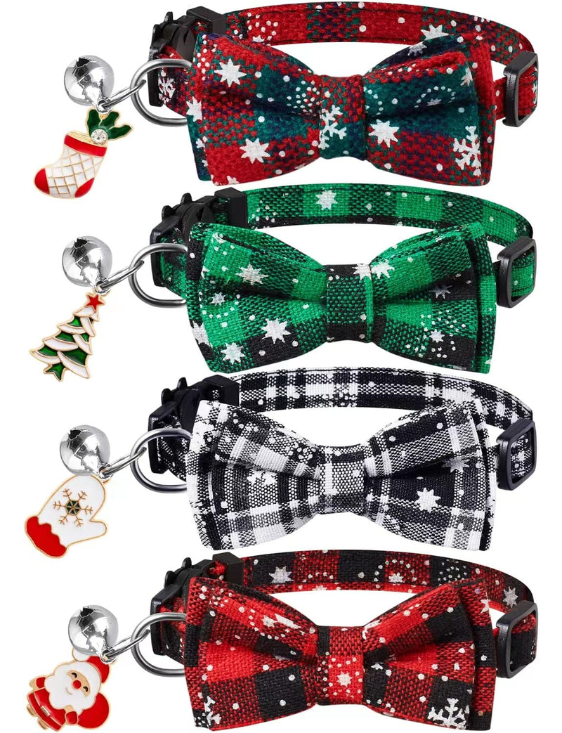 LLHK 4 Pack Christmas Cat Collars with Bow Tie and Bell,Breakaway Kitten Collar for Girl Boy Cats,Adjustable 7-12inch, for Kitty Kitten Adult Cats,Pet Supplies,Stuff,Accessories. - BeesActive Australia