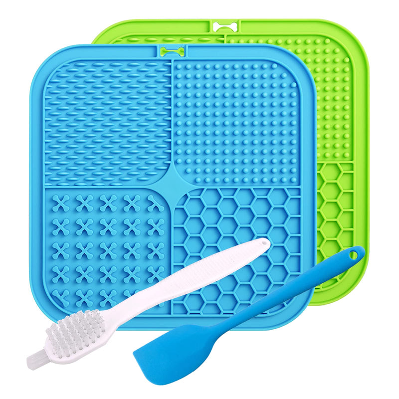 XIGOU Dog Lick Pad, 2-Pack Large Licking Mat for Dogs, Dog Slow Feeder Dog Licking Mat with Suction Cups. Boredom & Anxiety Reducer, Perfect for Food, Treats, Yogurt, or Peanut Butter. Blue & Green - BeesActive Australia