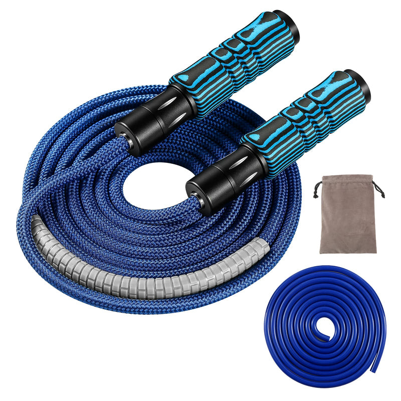 Weighted Jump Rope for women men adults fitness ,skipping rope with Adjustable Cotton and PVC rope, Aluminum+Foam Handle Great for Crossfit Training, Boxing, and MMA Workouts blue - BeesActive Australia