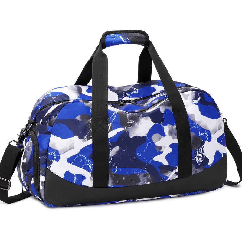 Kids Overnight Duffle Bag Boys Sport Gym Bag with Shoe Compartment & Wet Pocket, Carry On Weekender Travel Bag for Kid Boys Camo Blue - BeesActive Australia