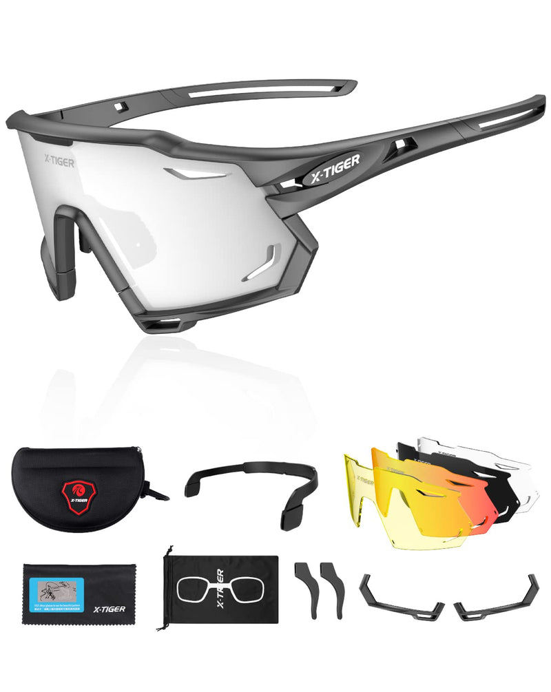 X-TIGER Polarized Cycling Glasses with 5 Interchangeable Lenses,MTB Biking Baseball Running Sports Sunglasses for Men Women #1 Black - BeesActive Australia