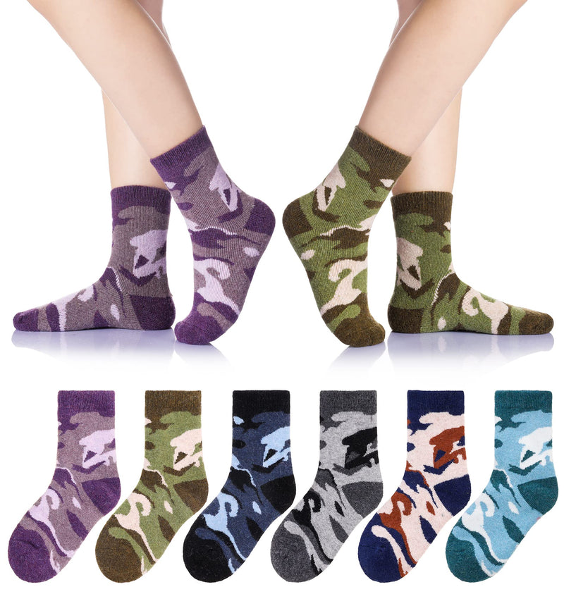 Kids Wool Warm Socks Boys Girls Hiking Thick Winter Thermal Soft Cozy Toddlers Crew Socks 6 Pairs 6 Pairs Camouflage 4-7 Years - BeesActive Australia
