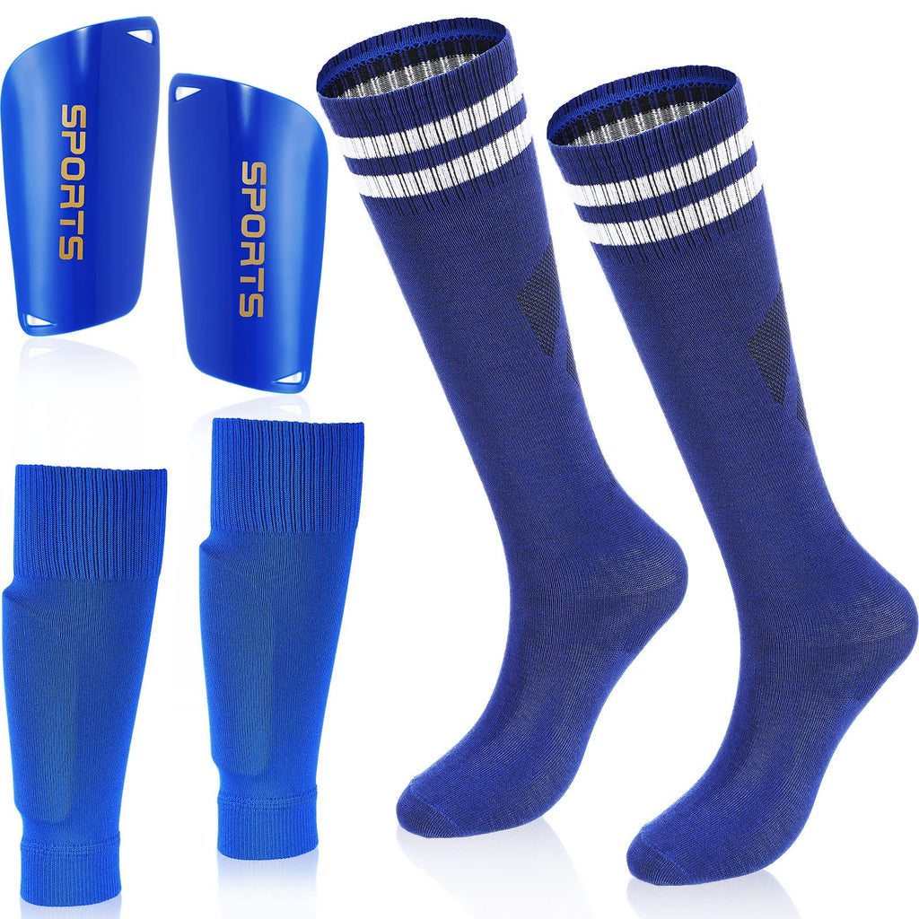 3 Pieces Soccer Shin Guards for Kids Youth Shin Pads and Long Soccer Socks for 3-15 Years Old Boys Girls Kids Teenagers for Football Games Lightweight Breathable Soccer Equipment (Blue) Blue - BeesActive Australia