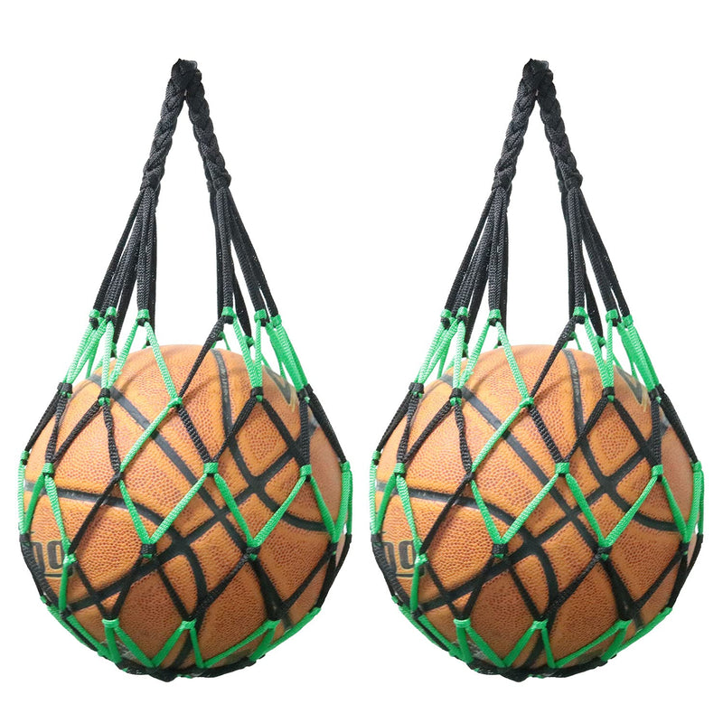 SJZBIN Net Bag 2PCS Black Green Nylon Single Ball Mesh Bag Carrier for Volleyball Basketball Football Soccer - BeesActive Australia