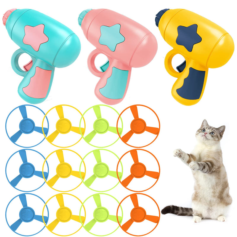 15 Pieces Cat Fetch Toy with Colorful Flying Propellers Set, Cat Playing Tracking Interactive Toys for Kitten Chasing Training Hunting - BeesActive Australia