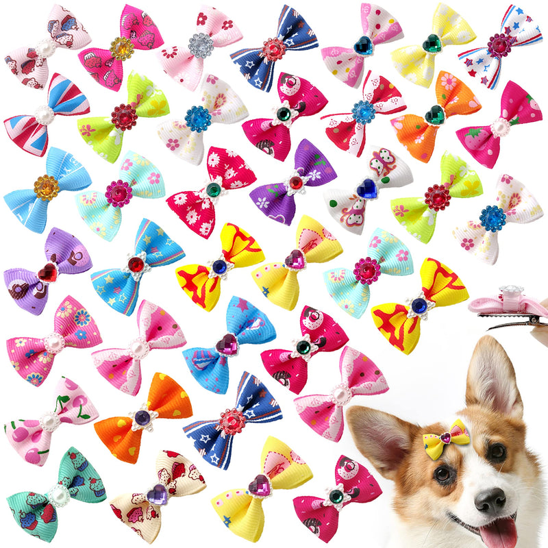 Puppy Small Dogs Hair Bows with Rhinestone Tiny 30 Pairs,Puppy Bowknot Hair Barrettes Bows Handmade Hair Accessories Pet Grooming Products,Hair Topknot Hair Clips Cat Puppy Party Birthday Christmas, - BeesActive Australia