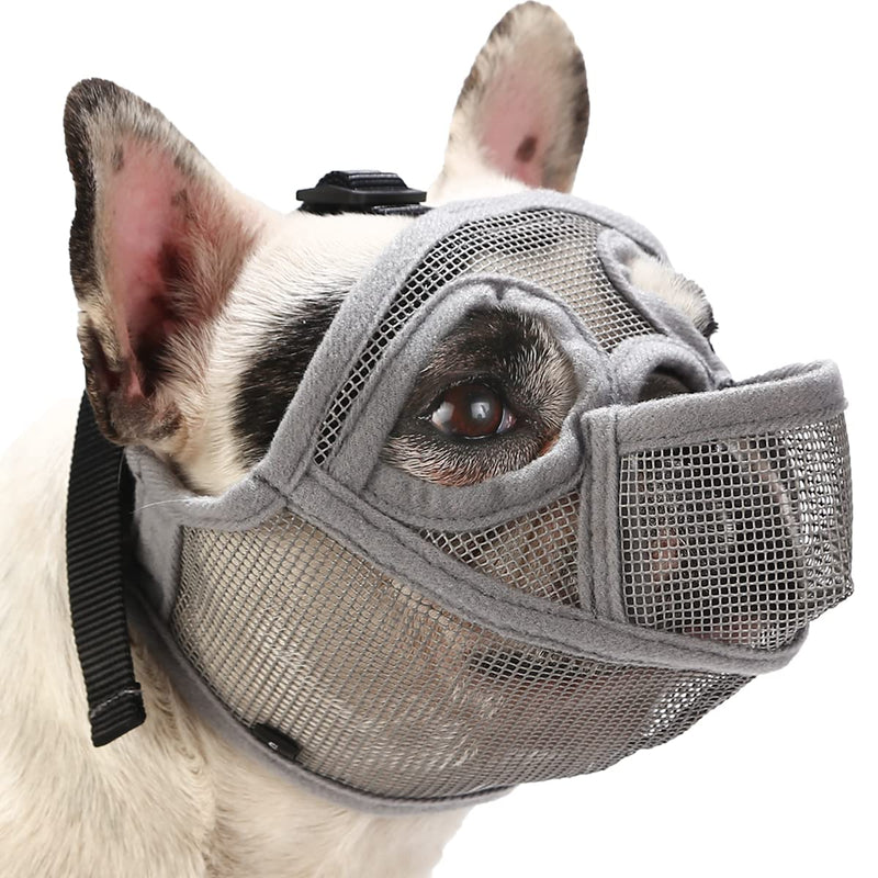 French Bulldog Muzzle, Short Snout Dog Muzzle for Shih Tzu English Bulldog, Mesh Dog Muzzle with Tongue Out Design, Flat Face Dog Muzzle for Biting Chewing Grooming S Grey - BeesActive Australia