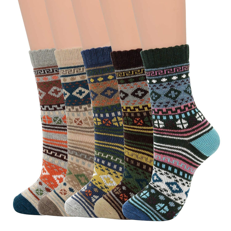 Zando Womens Wool Socks for Women Cute Crew Striped Socks Novelty Fun Sock Winter Warm Long Thick Socks Athletic Hiking Socks One Size Small Square - BeesActive Australia