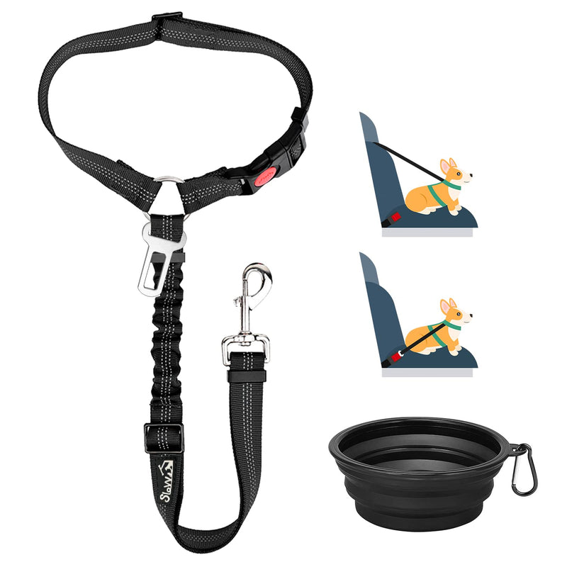 Lukovee Dog Car Seat Belt, 2 Pack Headrest Restraint Seatbelt, Adjustable Pet Safety Leads with Reflective Elastic Bungee for Dog Harness Collar Travel Daily Use Headrest + Clip + 1 Bowl (Dual Restraint) Black - 1 Pack - BeesActive Australia