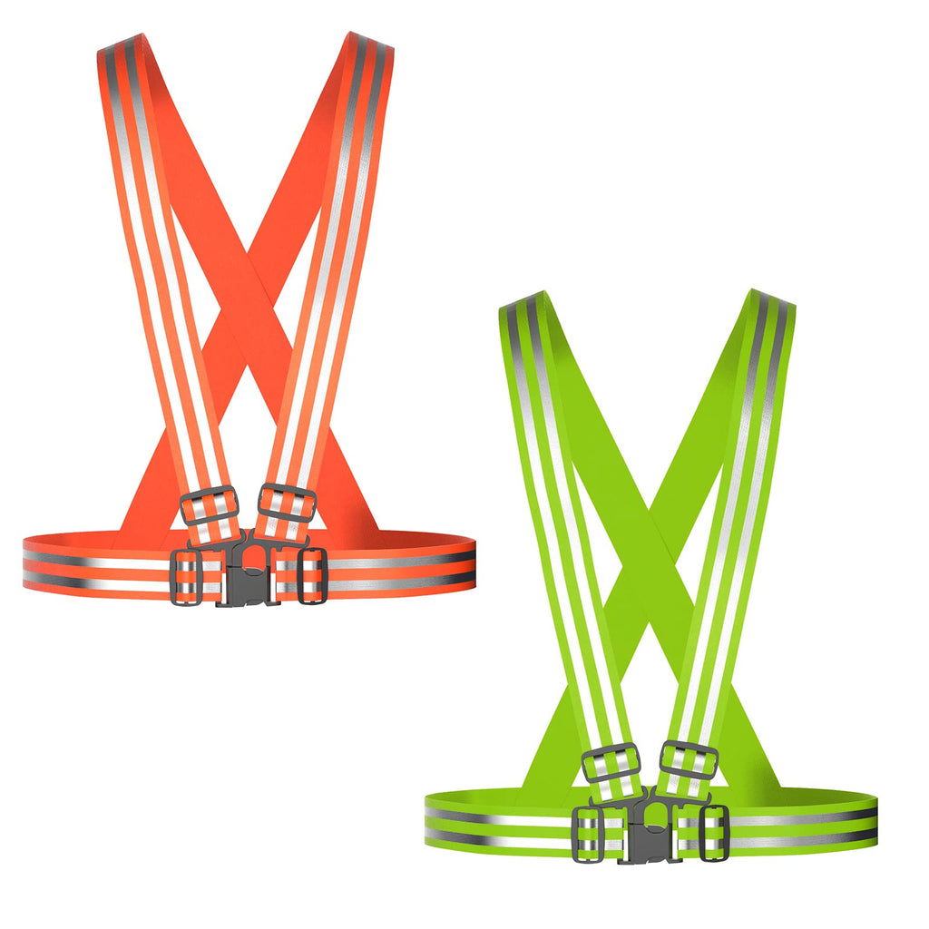 Kitgo Running Reflective Gear Safety Vest with Reflective Belt Straps Great Gift for Men and Women Working Outdoor Orange 1 Pack+green 1 Pack - BeesActive Australia