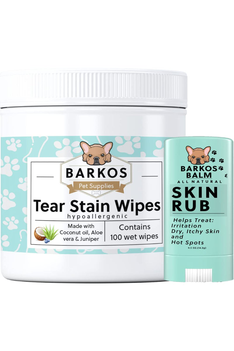 Tear Stain Wipes + Skin Balm For Dogs | Bulldog, French Bulldog, Pug, English Bulldog | Cleans & Soothes Tear Stains, Wrinkles, Folds, Tail Pockets & Paws, Anti-Itch | 100 Soft Cotton Pads - BeesActive Australia