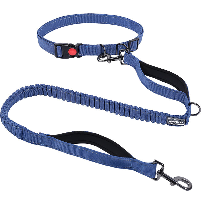 VIVAGLORY Hands Free Dog Leash with Shock-Absorbing Bungee for Medium & Large Dogs, Reflective Adjustable Waist Leash with Dual Padded Handle for Walking, Jogging, Running, Hiking Fits waist 25½"~44" Navy Blue/Black - BeesActive Australia