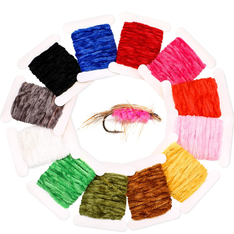 BBTO 12 Pieces Fly Tying Chenille Fly Tying Materials 65.64 Yards Chenille DIY Fly Tying Thread Craft Fly Tying Tinsel for Streamers Wooly Buggers Nymph Flex Hackle Chenille Style - BeesActive Australia