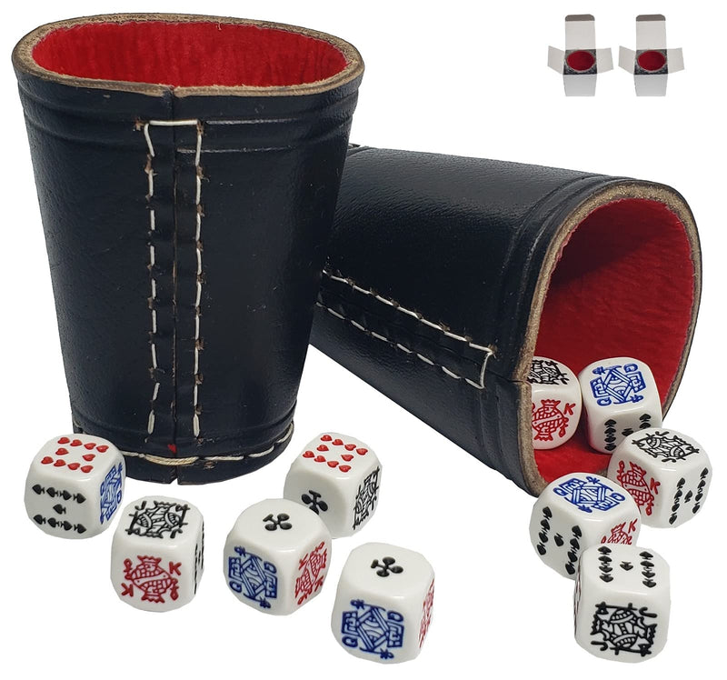 Cyber-Deals Genuine Buffalo Leather Compact Dice Cups and Rounded Corners Poker / Pip Dice Set Bundle (Black w/Red Felt Lining Cups, Poker Dice (White w/Clubs Ace)) Black W/Red Felt Lining Cups, Poker Dice (White W/Clubs Ace) - BeesActive Australia