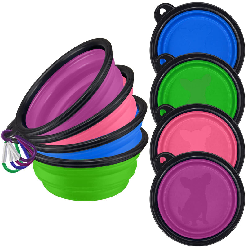 LAVAED 4 Pack Collapsible Dog Bowl Portable Foldable Travel Pets Bowls Cats Water Feeding Food Bowls Silicone Expandable Cup Dish Puppies for Walking Camping Outdoors with Carabiner Clip - BeesActive Australia