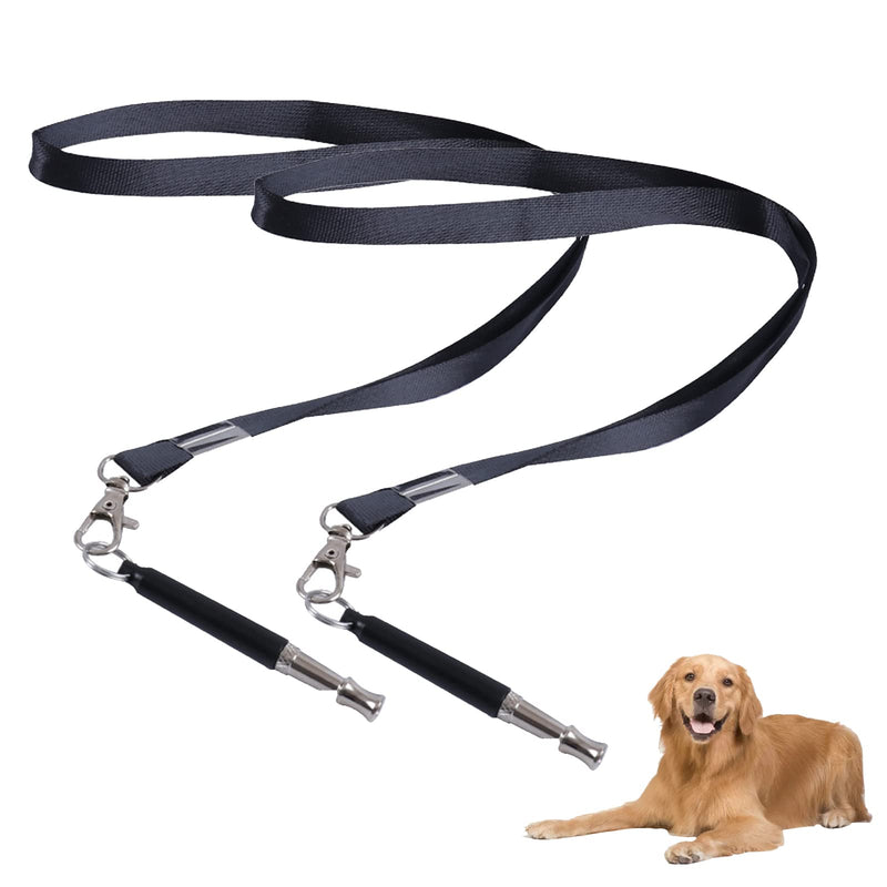 WOOPSOO 2 Pack Dog Whistles Dog Training Silent Ultrasound Whistles to Stop Barking with Adjustable Pitch Effective Way of Training for Recall Training,with 2 Lanyard Strap (Black) - BeesActive Australia