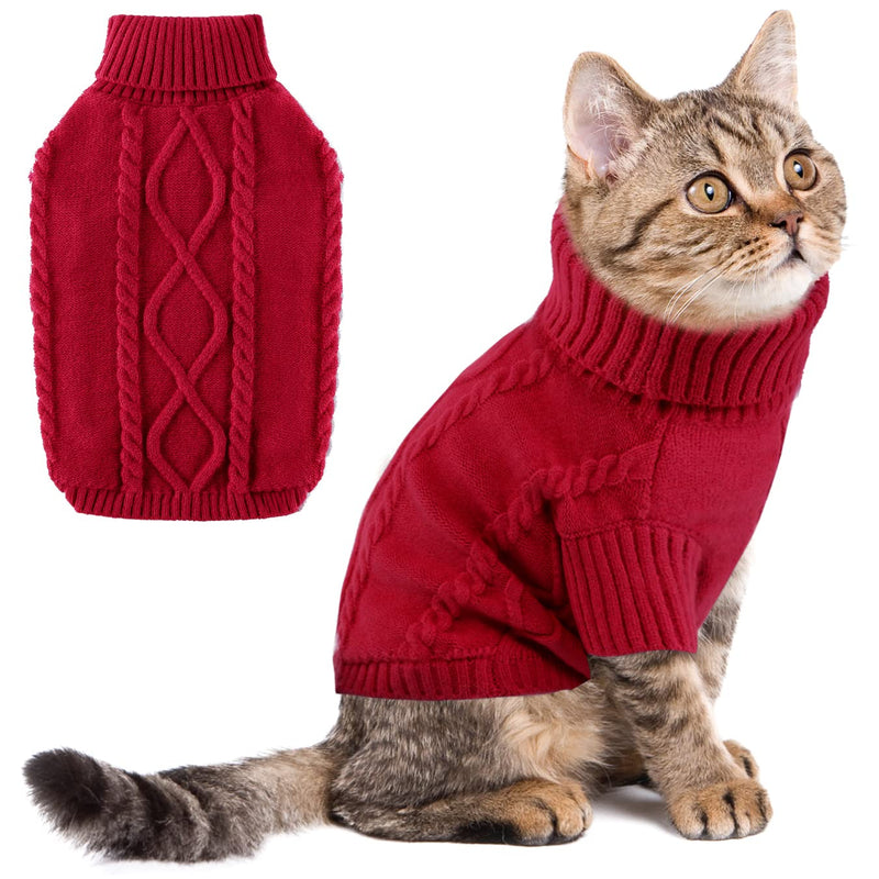 Winter Dog Sweater Puppy Clothes, Warm Fleece Cat Sweater Turtleneck Doggie Coats, Classic Pullover Knit Christmas Holiday Pet Apparel (XS - XXL) Medium Red - BeesActive Australia