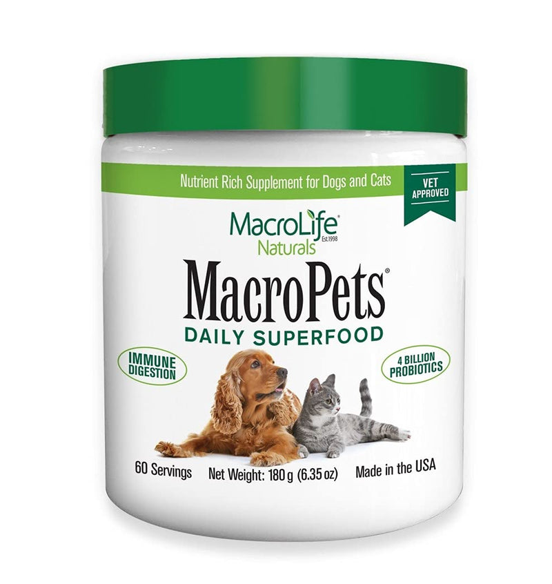 MacroLife Naturals MacroPets Supplement Greens Superfood Topper Dog, Cat, Small Mammal - Natural Nutrition Boost Probiotics, Digestive Enzymes, Vitamin E - Healthy Immune, Gut Flora & Energy - 6.35oz - BeesActive Australia