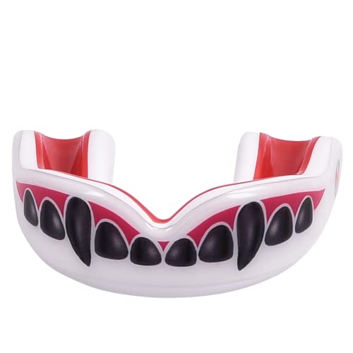 Oral Mart Sports Youth Mouth Guard for Kids (USA Flag & 3 Fangs & 15 Best Colors) | Youth Mouthguard (BPA Free) Football, MMA, Karate, Flag Football, Rugby, Boxing, BJJ, Hockey (/w Vented Case) (Youth, Strapless) Youth (Age 12 & Below) Black Fangs - BeesActive Australia