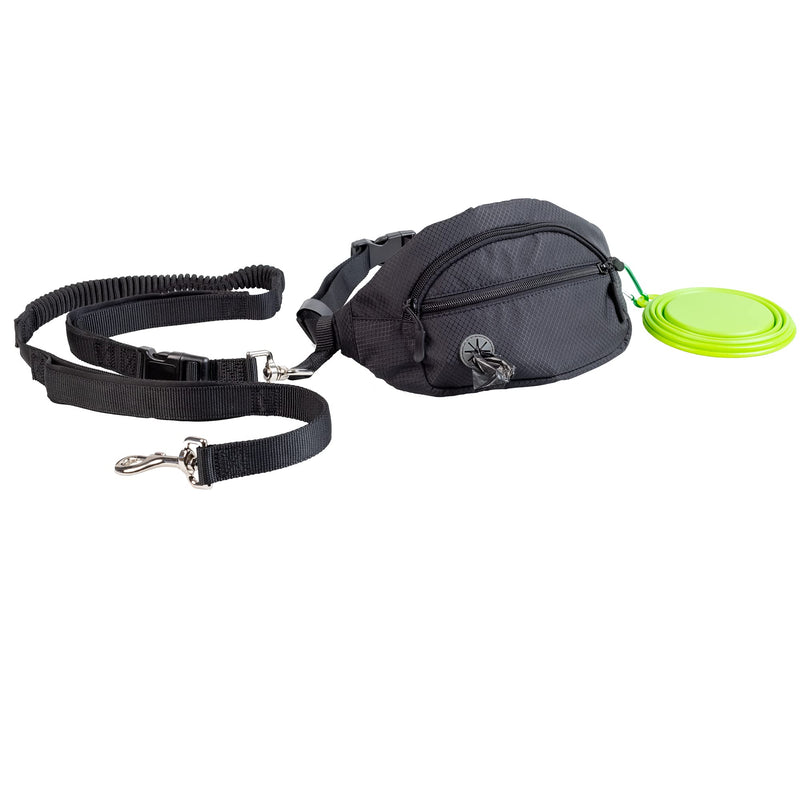 Hyper Pet Hands Free Dog Leash, Black Fanny Pack & Collapsible Dog Bowl (Use on Waist, Across Shoulder or Just as Dog Leash) Use on Small, Medium & Large Dogs for Training, Walking Jogging & Running - BeesActive Australia