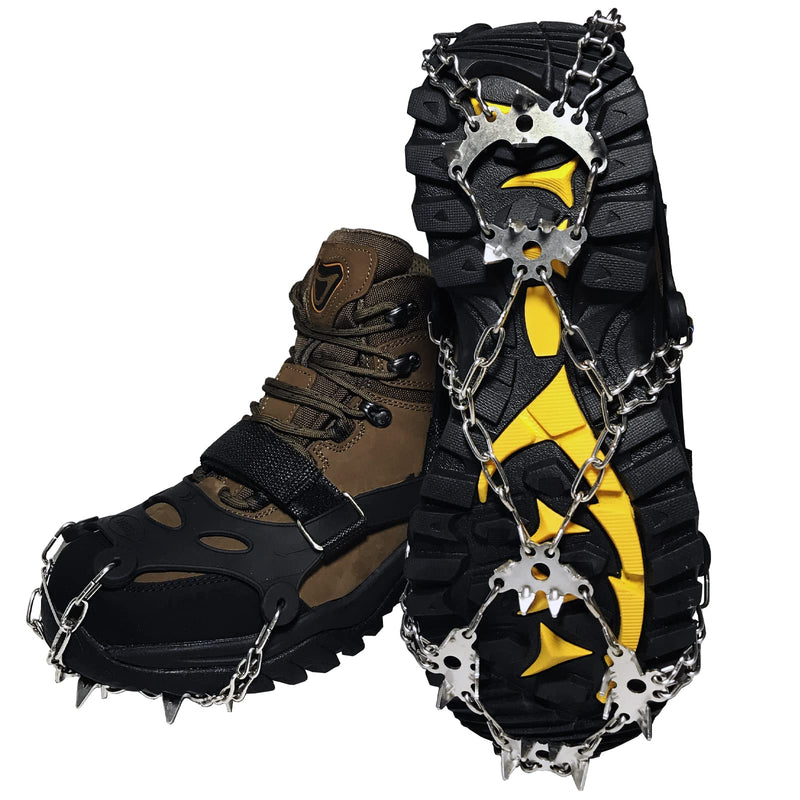 TENSPAL Crampons Traction Ice Cleats Grippers Shoe Ice Snow Grips Slip-on Stretch Footwear for Hiking Walking Climbing Fishing Jogging with 10 Steel Studs Anti-Slip Microspikes Stainless Steel Spikes 24 Teeth Black Large - BeesActive Australia