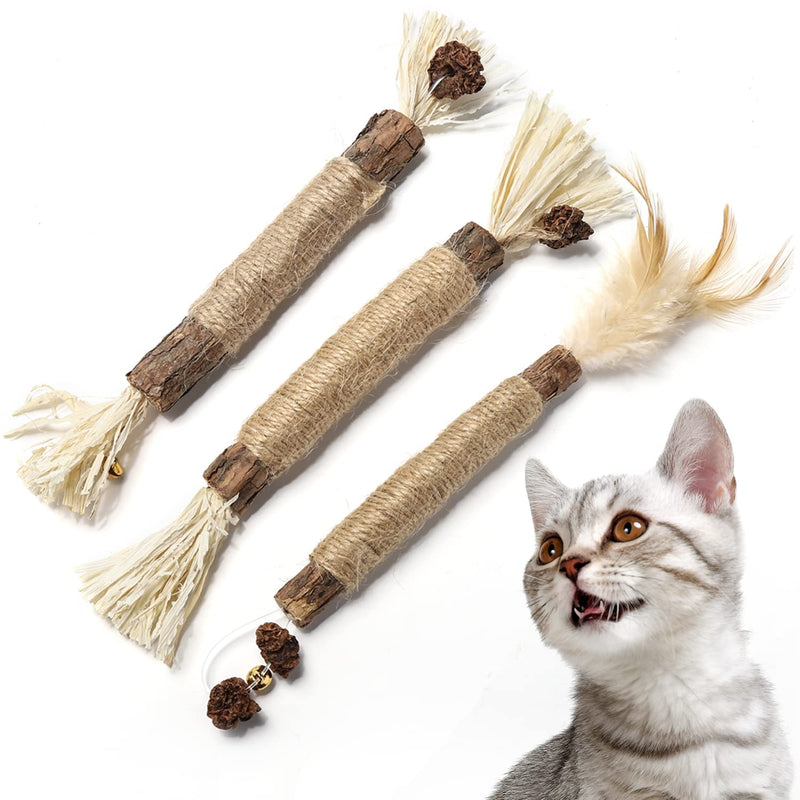 Cat Chew Toy Kitten Teething Toys Catnip Toys Kitty Cleaning Interactive Indoor Bunny Chew Toys Silvervine Sticks for Aggressive Chewers, All Ages, Breeds, 3 Pcs - BeesActive Australia