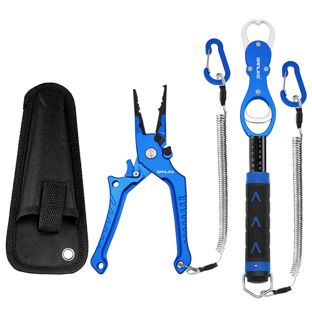 SANLIKE Fishing Pliers Fish Lip Gripper with Scale Quality Fishing Tackle Set Aluminum Pliers Hook Removers Fish Holder Stainless Steel Fishing Tools Fishing Gifts Water Resistant Non-Slip Handle - BeesActive Australia