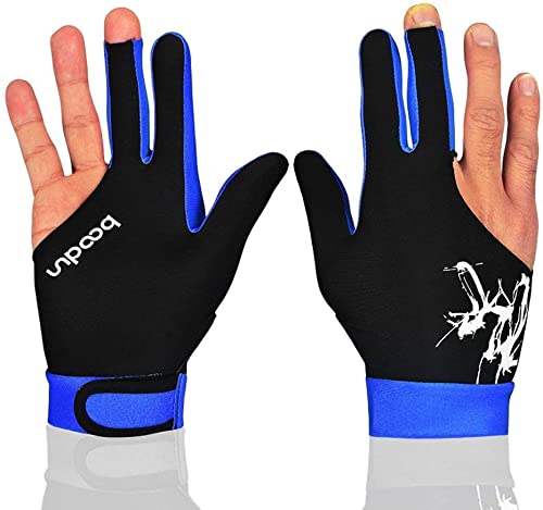 Man Woman Elastic 3 Fingers Show Gloves for Billiard Shooters Carom Pool Snooker Cue Sport - Wear on The Right or Left Hand 1PCS Blue Medium - BeesActive Australia