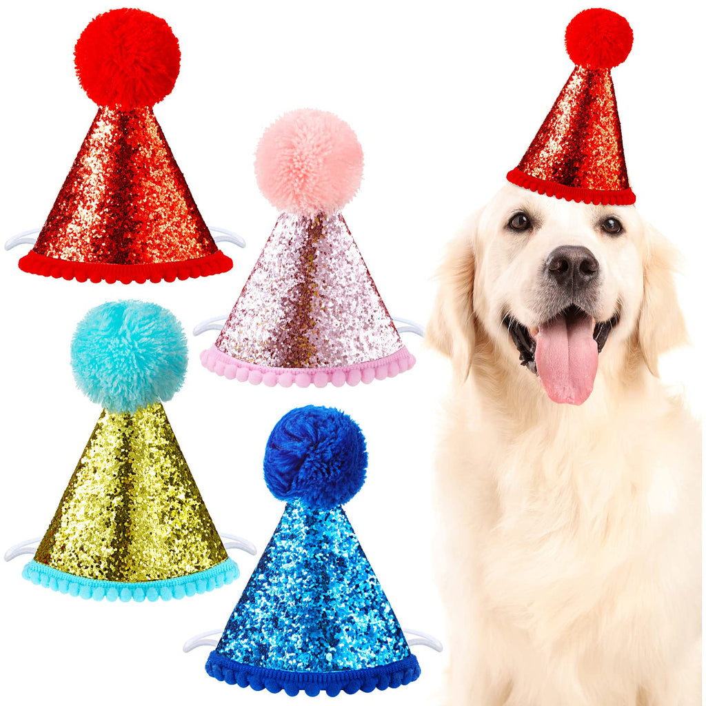 4 Pieces Dog Birthday Hat for Pets Christmas Party Decoration Accessories Pet Headband Hats Charms Grooming Accessories (Red, Pink, Gold, Blue,Fresh Style) - BeesActive Australia