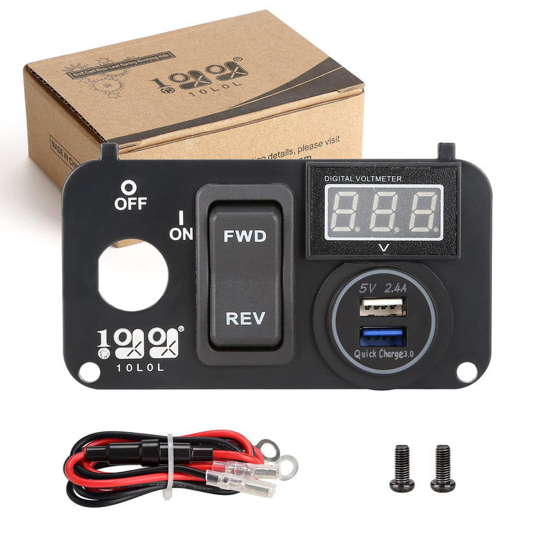 10L0L Golf Cart Key Switch Console Plate Panel for EZGO TXT PDS 2003-up Electric, Equipted Forward Reverse Switch & LED Digital Voltmeter & 12V 3.0 Fast Charger Dual USB Socket - BeesActive Australia