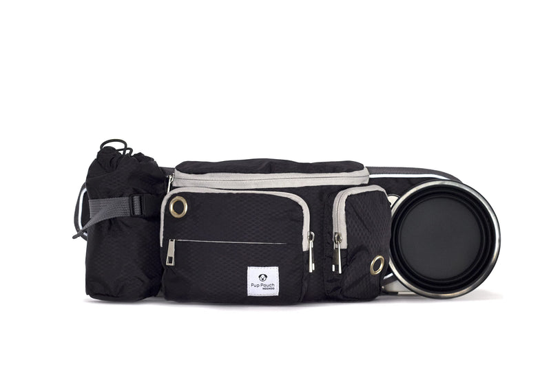 Dog Walk Waist Fanny Pack Treat Pouch with Collapsible Water Bowl and Water Bottle Holder- Large M/L Dogs (Black) - BeesActive Australia