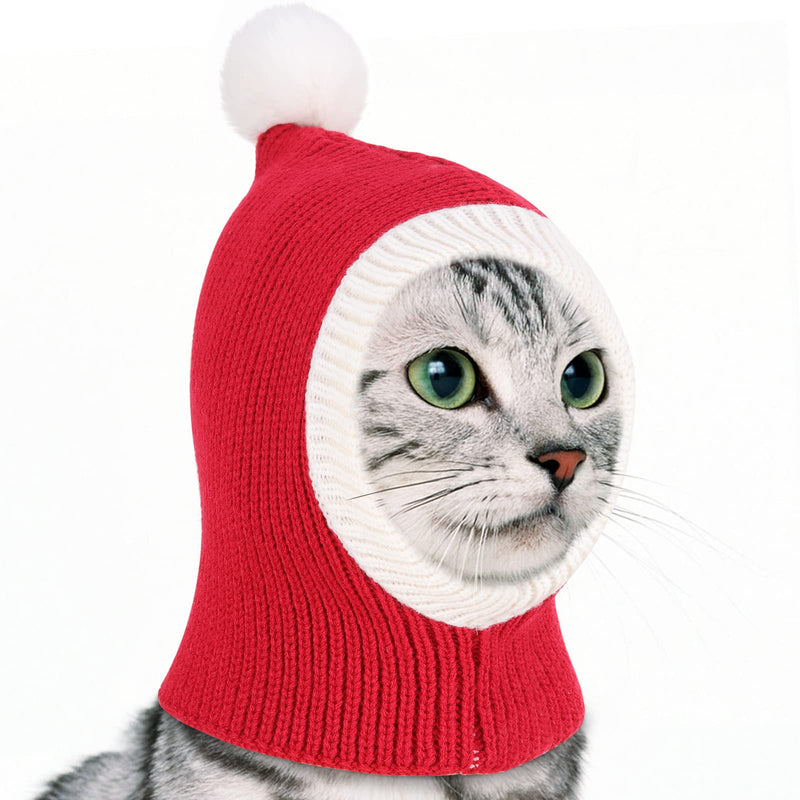Pawaboo Christmas Pet Hat, Funny Knitted Pets Cap with Pompon, Cute Crocheted Snood Winter Warm Pet Hat, Neck Ear Warmer Hood Warm Scarf Xmas Decoration Santa Hat for Medium Dogs XS Red - BeesActive Australia