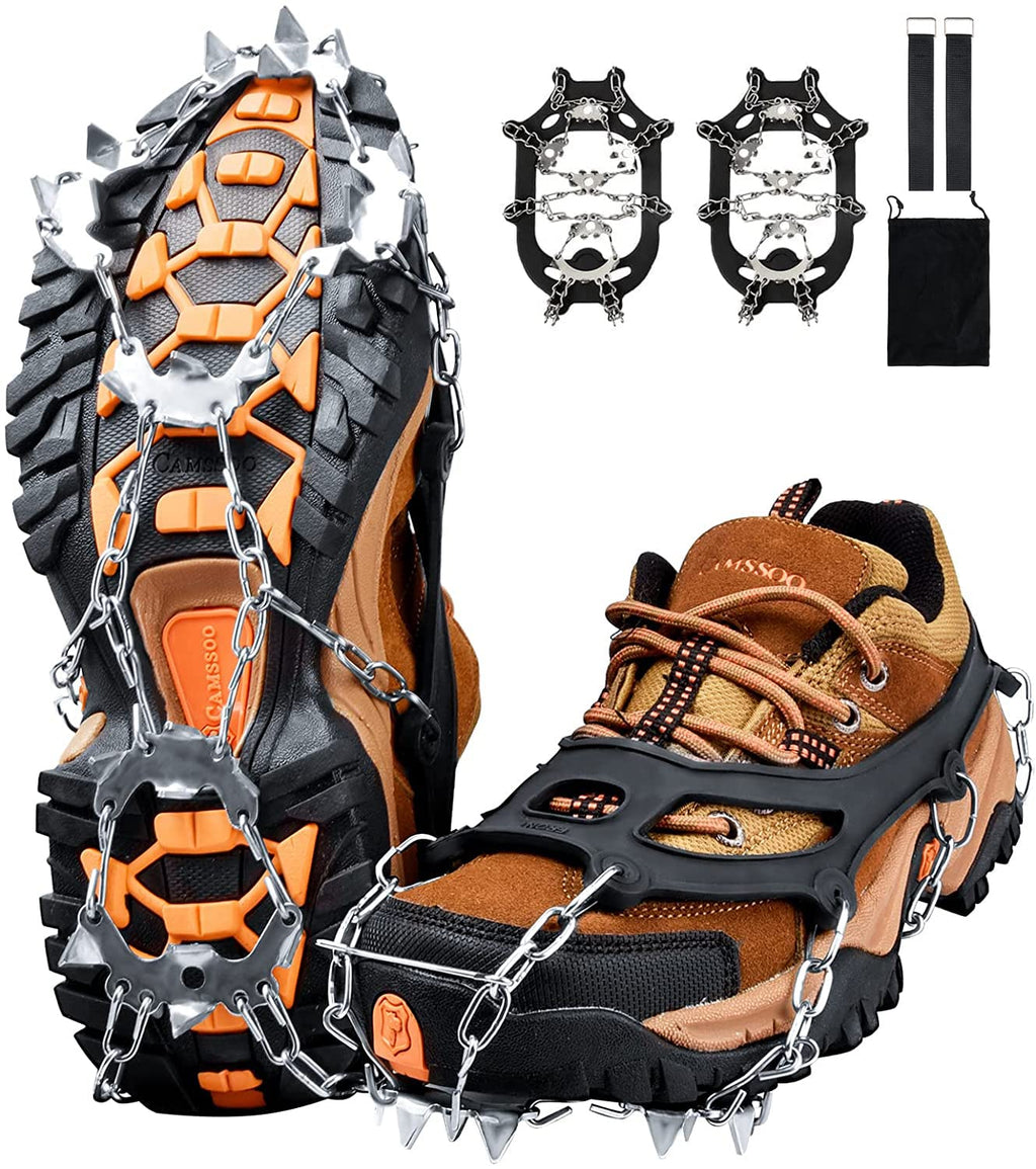 Crampons Ice Cleats for Boots Walk Ice Snow Grips 24 Spikes Stainless Steel microspikes for Snow Shoes,Safe Protect for Hiking Walking Mountaineering on Snow Black… X-Large - BeesActive Australia