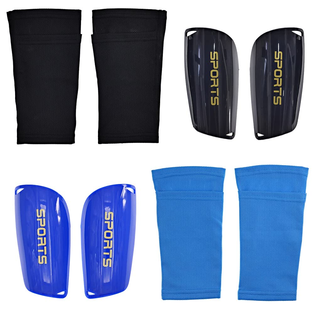 KRISMYA Soccer Shin Guards with Shin Guard Sleeves,Adult Youth Soccer Shin Guards Soccer Equipment for Soccer Games Leg Protection Reduce Shocks and Injuries(Black&Blue) - BeesActive Australia