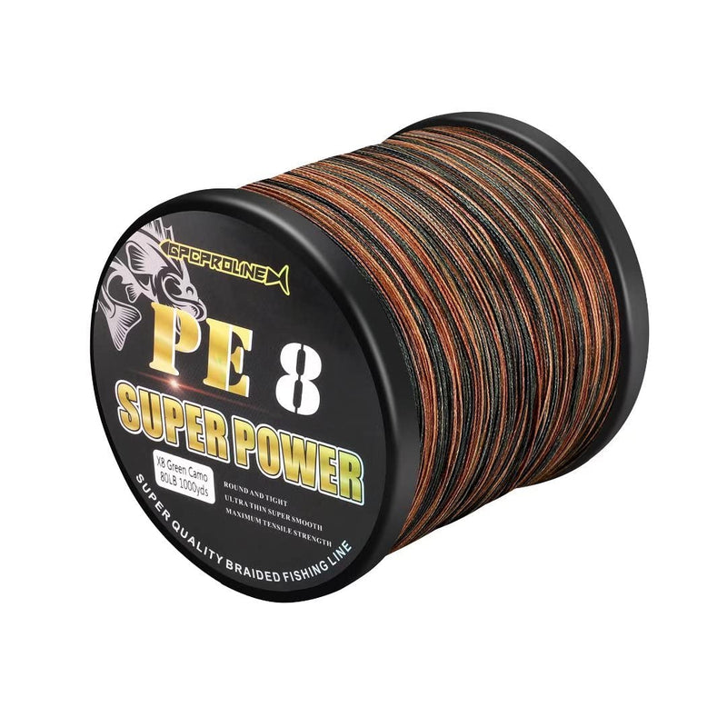 GPCPROLINE Braided Fishing Line PE 4 8 - Abrasion Resistant - Fade Resistant - Cast Longer - Thinner & Smooth - Camo Blue, Camo Green, Green - 10LB/15LB/20LB/30LB/50LB/80LB/100LB for Saltwater Fishing 80LB/1000 Yds(915M)/8 Strands - BeesActive Australia