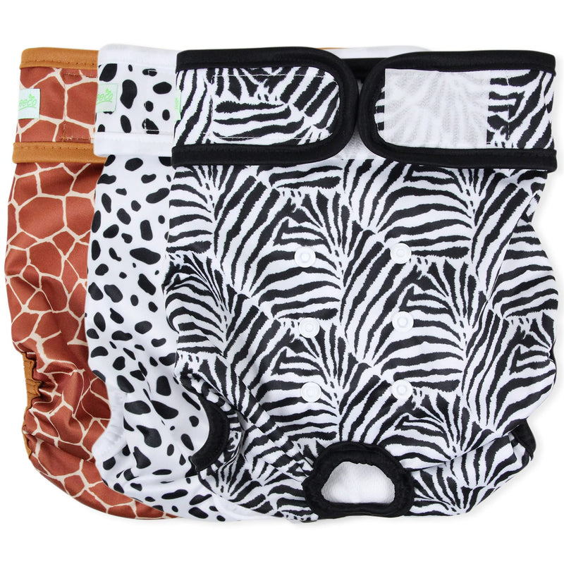 wegreeco Washable Dog Diapers (3 Pack), Highly Absorbent Dog Diapers for Female Dogs, Female Dog Diapers for Dogs in Heat, Period, Incontinence, or Excitable Urination Zebra, Giraffe, Spotty Large (15"-17" Waist) - BeesActive Australia
