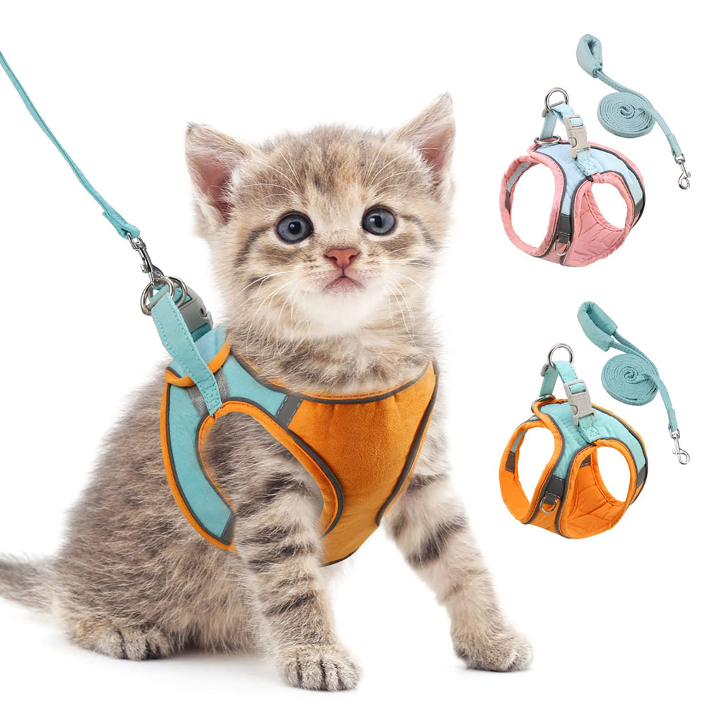 ORIA Pet Harness, Dog Harness, Cat Harness and Leash Set, Breathable Pet Vest, Reflective Strips Jacket for Small Kitten, Puppy, Rabbit Orange Blue-Deerskin Fleece XX-Small - BeesActive Australia