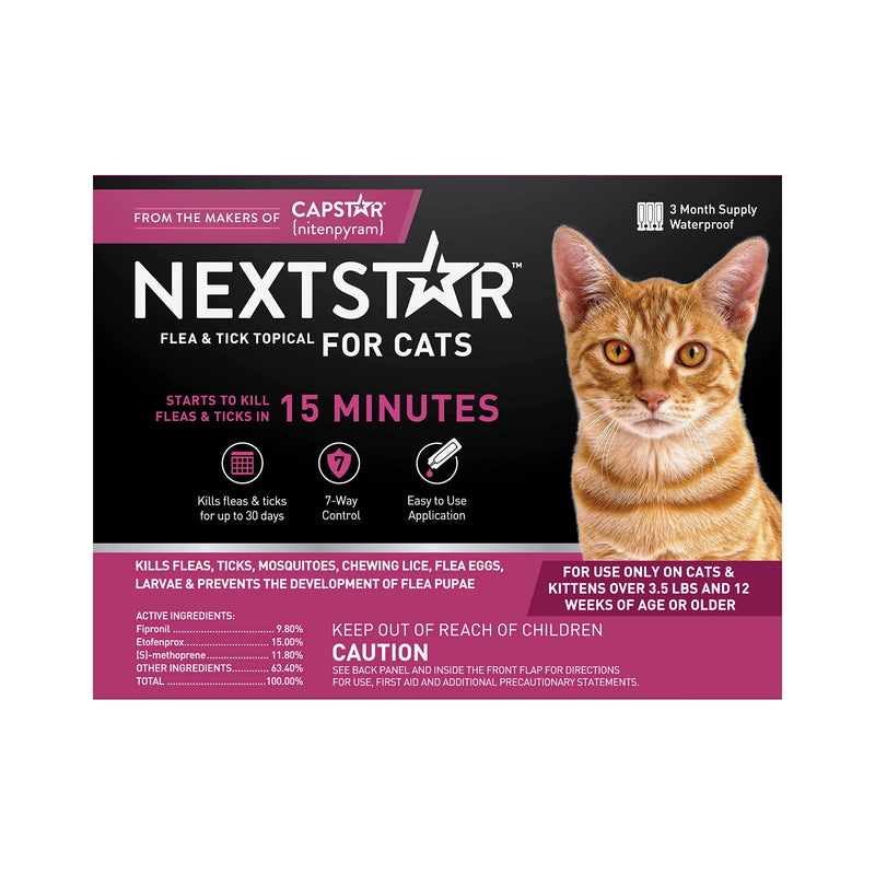 NEXTSTAR Topical Flea & Tick Treatment & Prevention for Cats over 3.5 lbs, Fast Acting, 3-Month Supply - BeesActive Australia