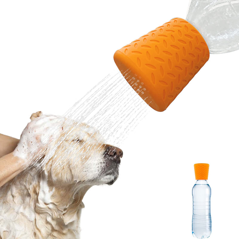 Bongpuda Portable Outdoor Dog Shower Heads Attachment, Pet Grooming Tool, Dogs Accessories for Traval Beach and Camping, Dog Hiking Bathing Gear - Fits 2 Liter Soda Bottles - Dog Shower Cap Orange - BeesActive Australia