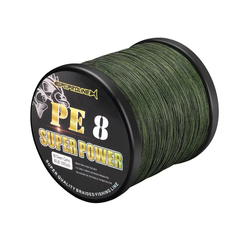 GPCPROLINE Braided Fishing Line PE 4 8 - Abrasion Resistant - Fade Resistant - Cast Longer - Thinner & Smooth - Camo Blue, Camo Green, Green - 10LB/15LB/20LB/30LB/50LB/80LB/100LB for Saltwater Fishing 100LB/500 Yds(457M)/8 Strands - BeesActive Australia