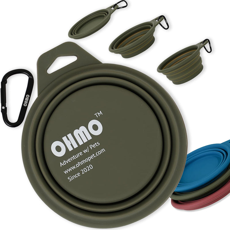 OHMO Large Collapsible Dog Bowl 30.4oz/900ml, Portable Travel Dog Bowl Water Food Silicone Bowl Premium Pet Feeding Bowl for Outdoor Camping Hiking with Hook Camouflage Green - BeesActive Australia