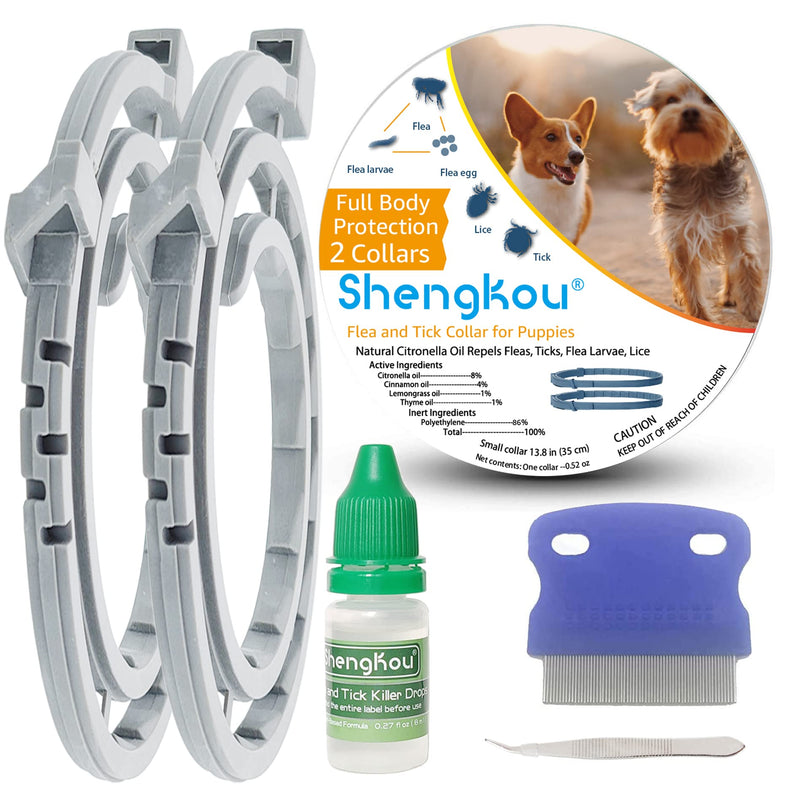 Flea and Tick Collar for Small Dog, Made with Natural Plant Based Essential Oil, Safe and Waterproof, Free Comb and Prevention Treatment Drop, 2x6 Month, 13.8 in (2 Packs) - BeesActive Australia
