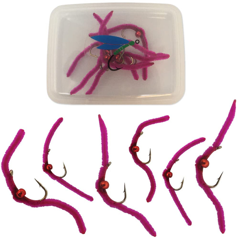 Thor Outdoor San Juan Worm - 6 Pc Trout Fly Fishing Set - Beaded Pink, Hook Size #14 - Wet Nymph Fly Ideal for Panfish and Trout - BeesActive Australia