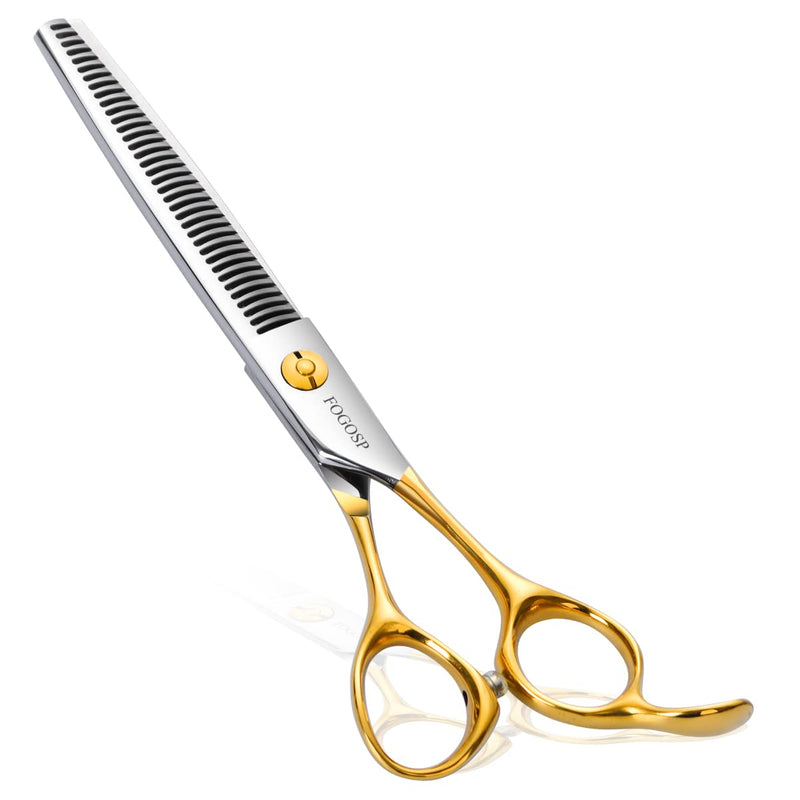 FOGOSP Professional Dog Grooming Scissors 7" 7.5 in Curved Grooming Scissors Thinning Shears for Grooming Chunker Straight Dog Grooming Shears For Groomers 6.5" Blender Gold - BeesActive Australia