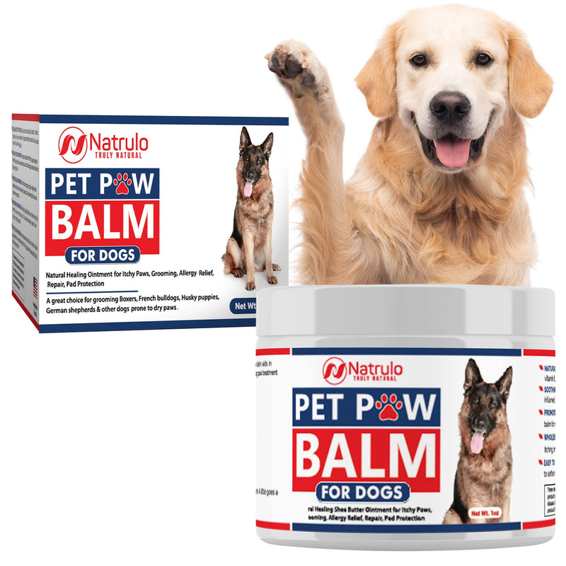 Natrulo Pet Paw Balm for Dog - Natural Healing Ointment for Itchy Paws, Grooming, Allergy Relief, Repair, Pad Protection – Soothing Unscented Shea Butter Moisturizer for Itching, Dryness, Licking 1oz - BeesActive Australia