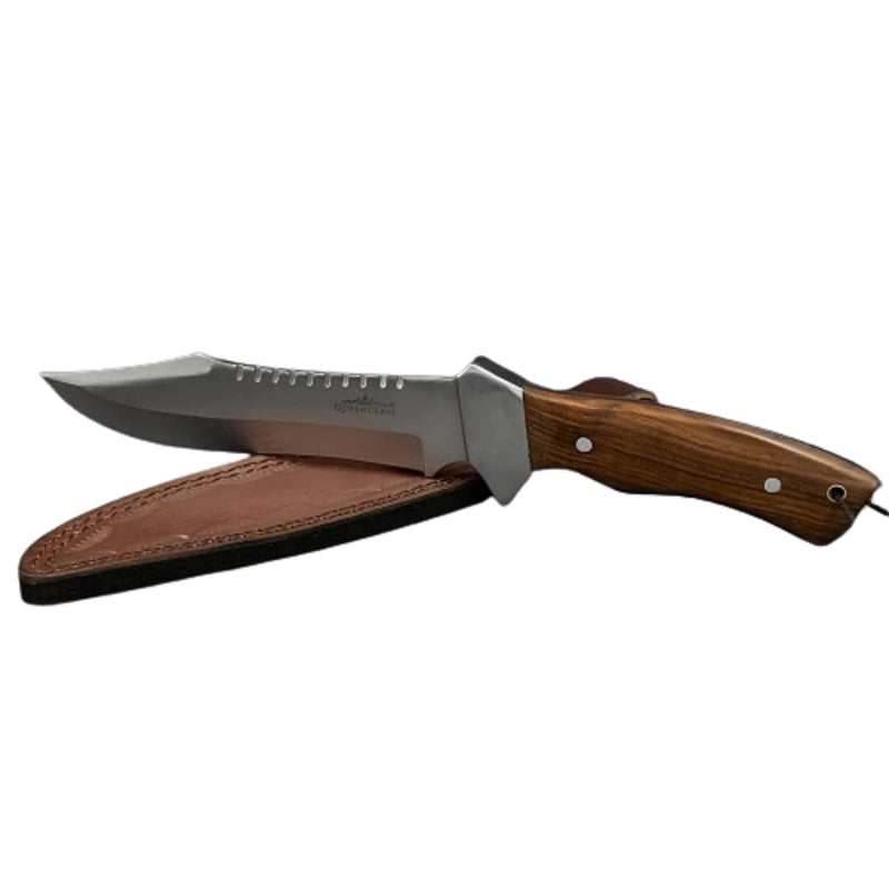 J&S Urban Expedition Premium 13" Hunting Knife with Sheath | Fixed Blade Outdoor Knife | Brown Leather Sheath | Exotic Hardwood Handle | Camping Outdoor - BeesActive Australia