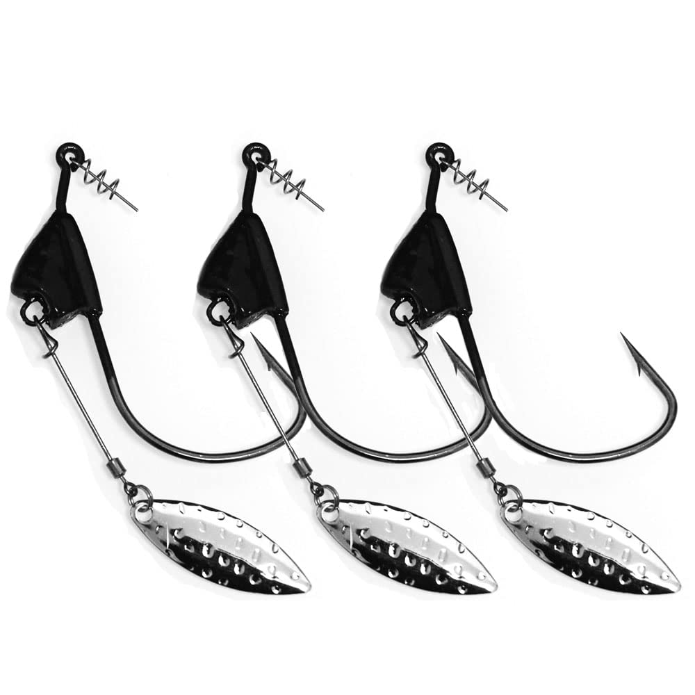 5pcs/Pack Underspin Swimbait Weighted Hook with Spinner Blade Twist Lock Weighted Fishing Hook Black 0.18oz (5g) - BeesActive Australia