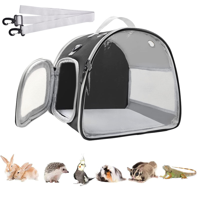 Small Animal Carrier Bag, Upgraded Portable Guinea Pig Carriers for 2, Transparent Hamster Carrying Case, Reptile Rat Rabbit Bearded Dragon Hedgehog Carrier Bag for Travel, Hiking, Walking, Outdoor Black - BeesActive Australia