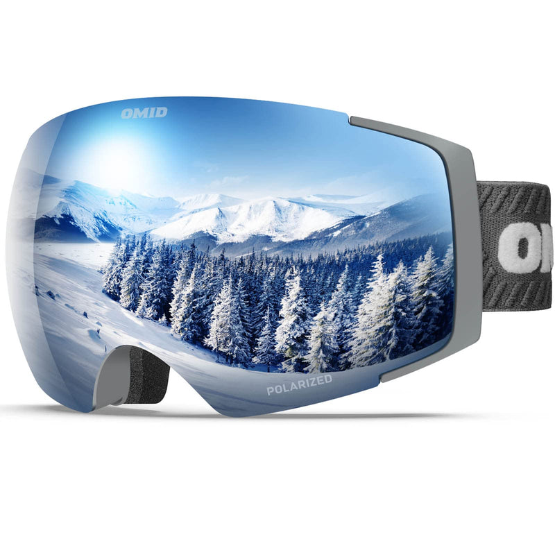 Ski Goggles, OMID V1 Polarized Magnetic Lens Anti-fog Snow Goggles for Men Women A-vlt 11.77%, Polarized Silver - BeesActive Australia