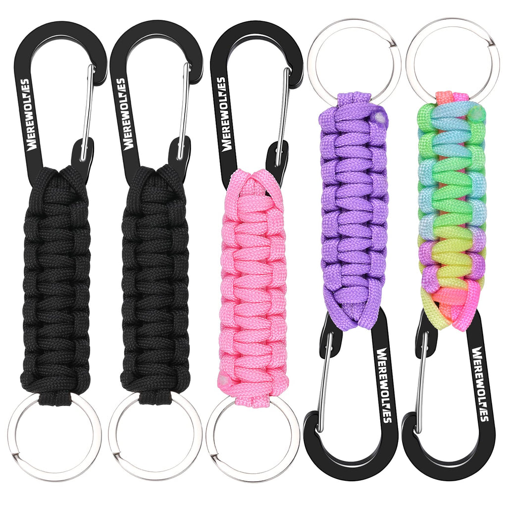 WEREWOLVES Paracord Keychain with Carabiner, Paracord Lanyard Clip for Keys, Paracord Carabiner Keychain Clip for Men Women 5 Pack Balmy - BeesActive Australia